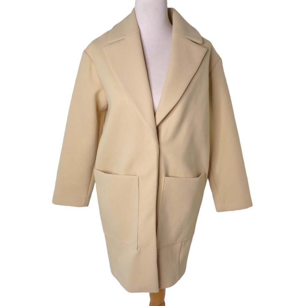 🆕 TOPSHOP Margo Oversized Buttermilk Coat Yellow Beige 2 - Picture 8 of 12
